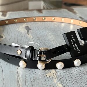 NWT Kate Spade Black Belt with Gold and Pearl Accents